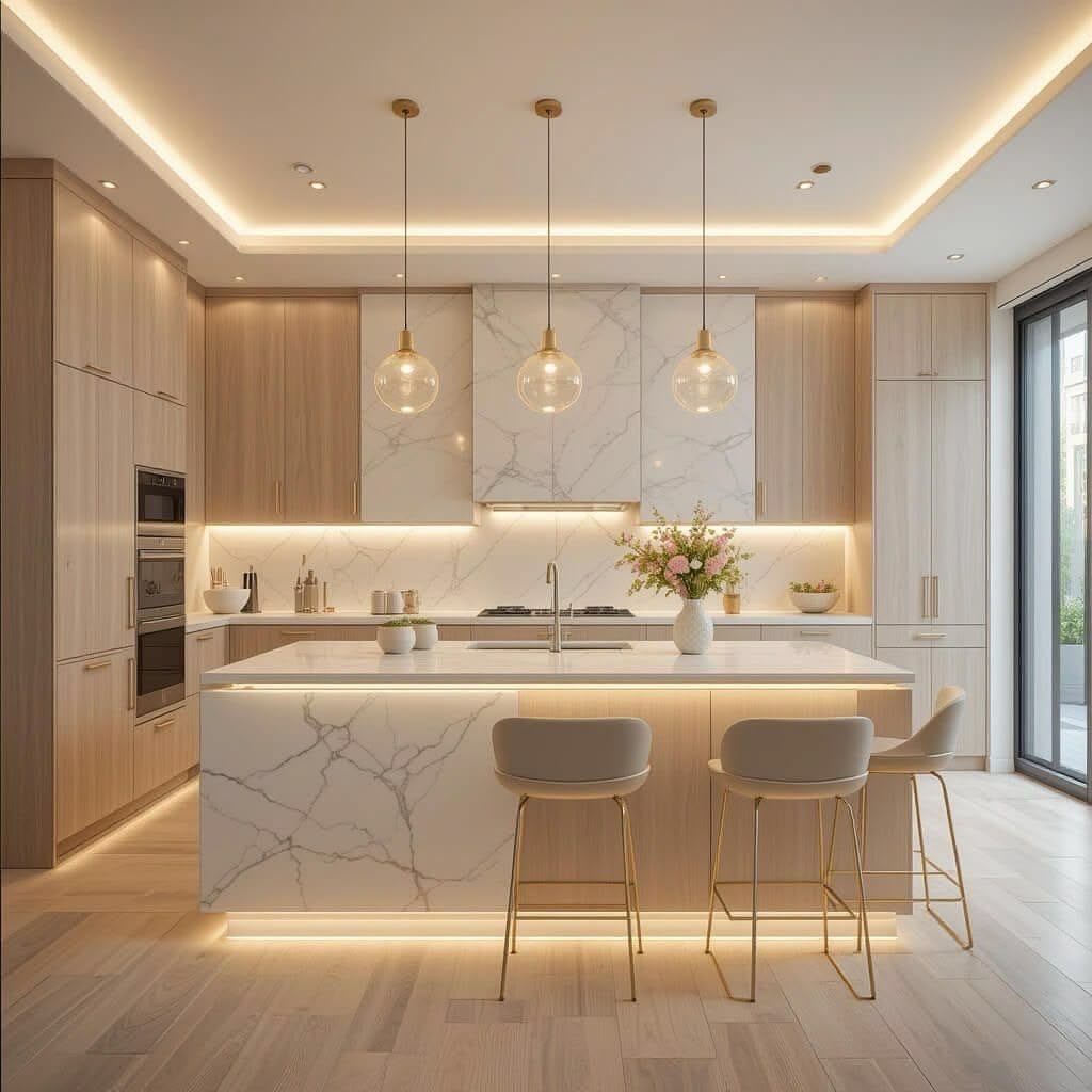 Handleless Kitchen Design Trends: Modern Colors, Lighting & Materials
